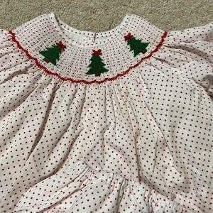 Girls smocked Christmas tree long sleeve diaper set